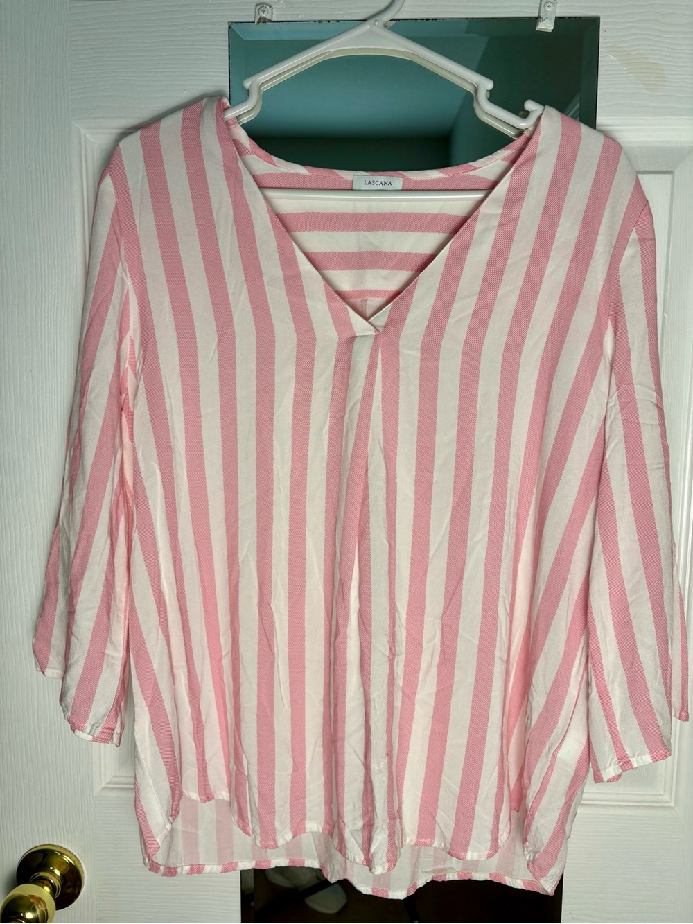 Lascana Pink & White Striped V-Neck Women’s Top size 12 Large